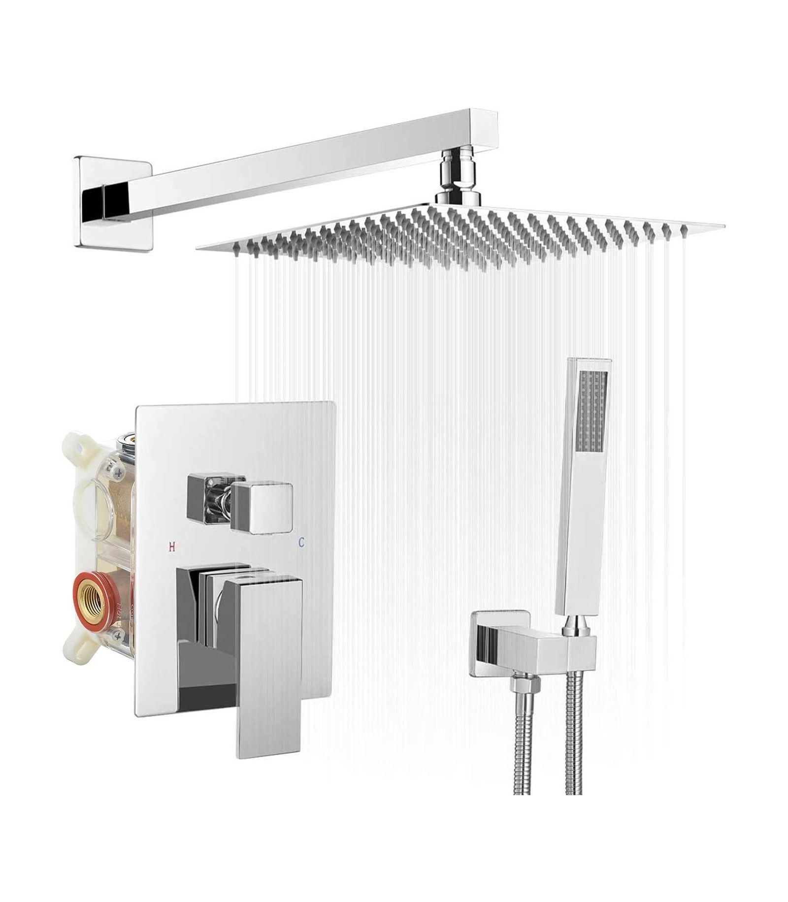 Greenspring Single Handle 2-Spray Square High Pressure Shower Faucet with 16" Shower Head in Matte Black (Valve Included)