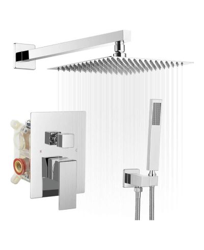 Greenspring Single Handle 2-Spray Square High Pressure Shower Faucet with 16" Shower Head in Matte Black (Valve Included)