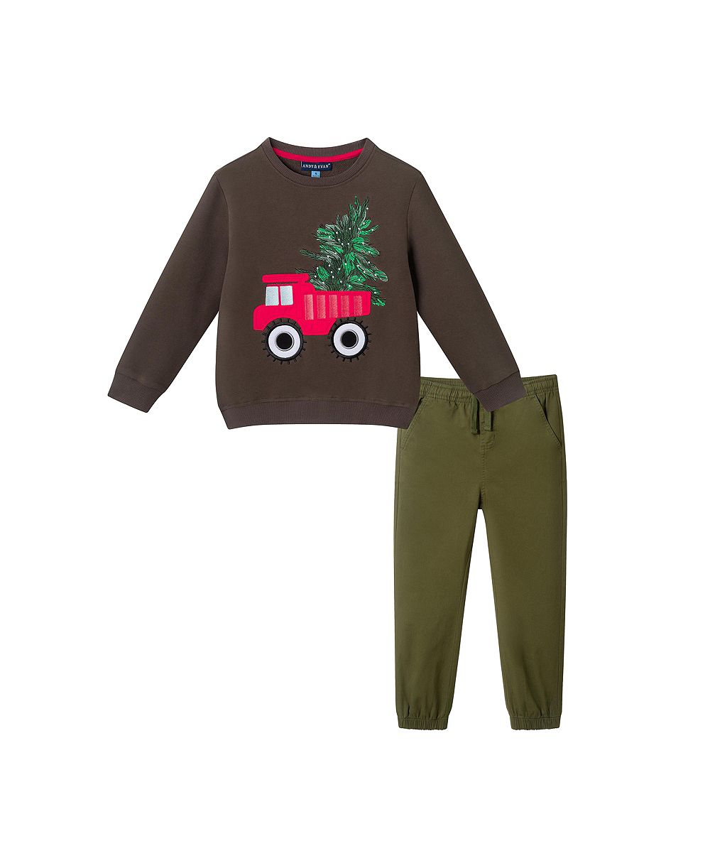 Andy & Evan Big Boys 2T -8 Toddler/Child Truck Applique Sweater & Twill Jogger Set