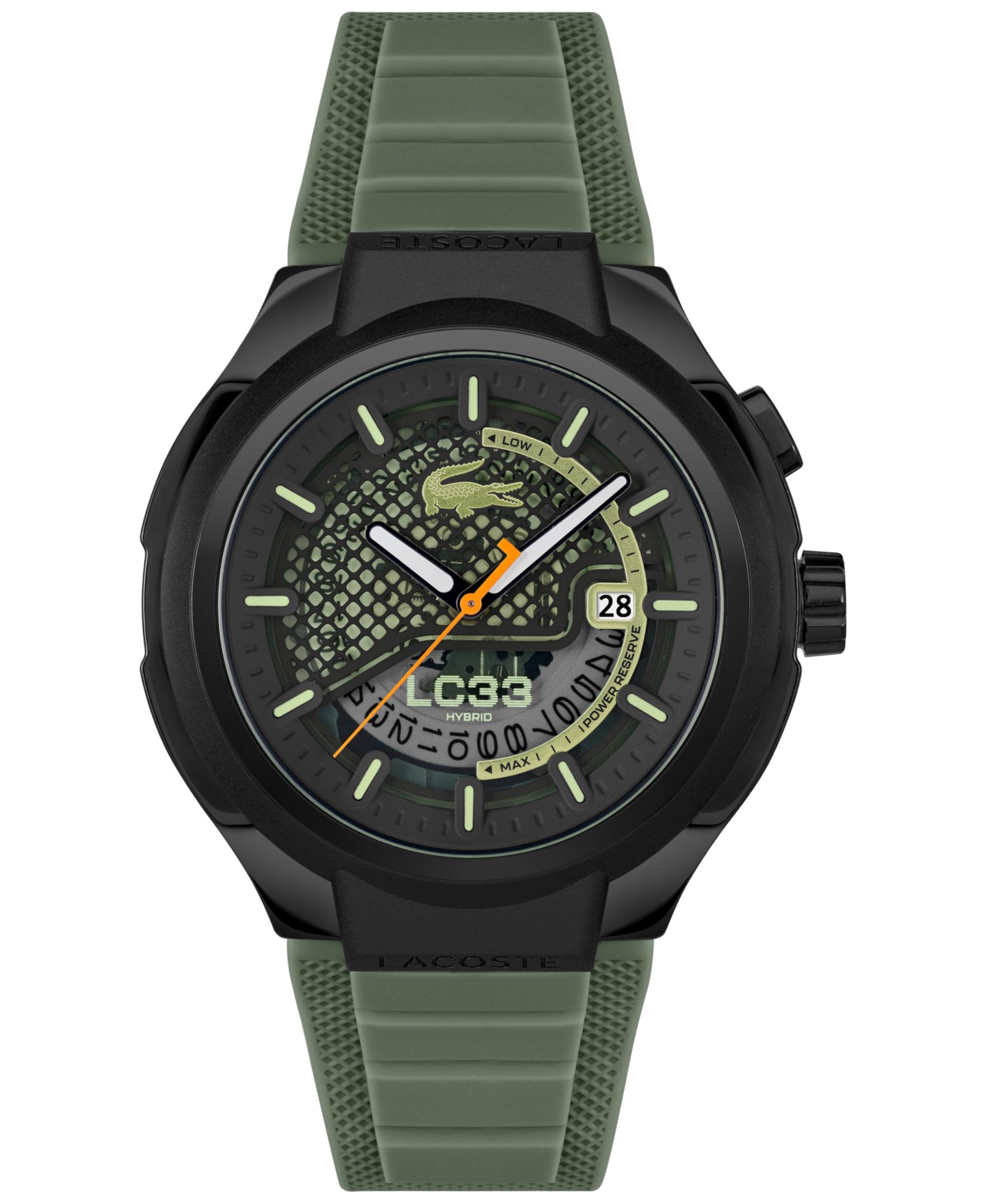 Lacoste Men's LC33 Mech Hybrid Automatic Green Silicone Strap Watch, 44mm