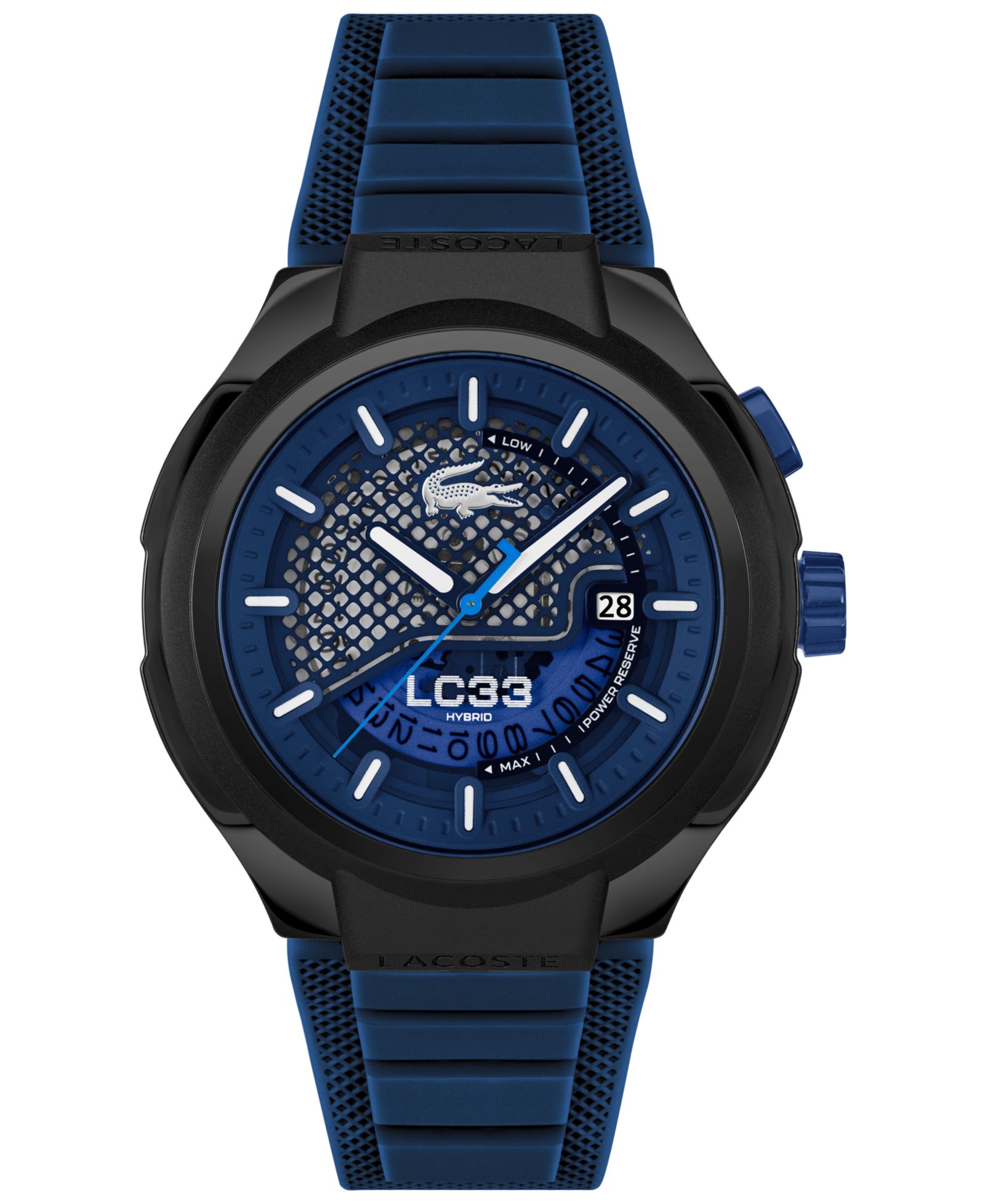 Мужские часы Lacoste LC33 Mech Hybrid Automatic с синим силиконовым ремешком, 44mm