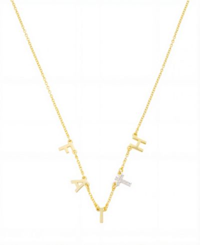 Unwritten Two Tone "FAITH" Cubic Zirconia Cross Necklace