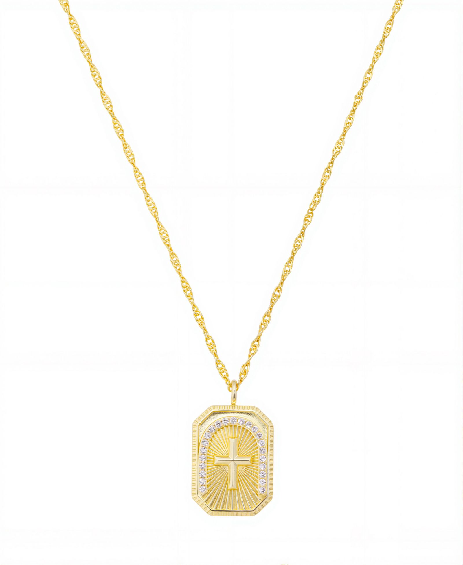 Unwritten Cubic Zirconia Cross Square Design Twist Chain Necklace