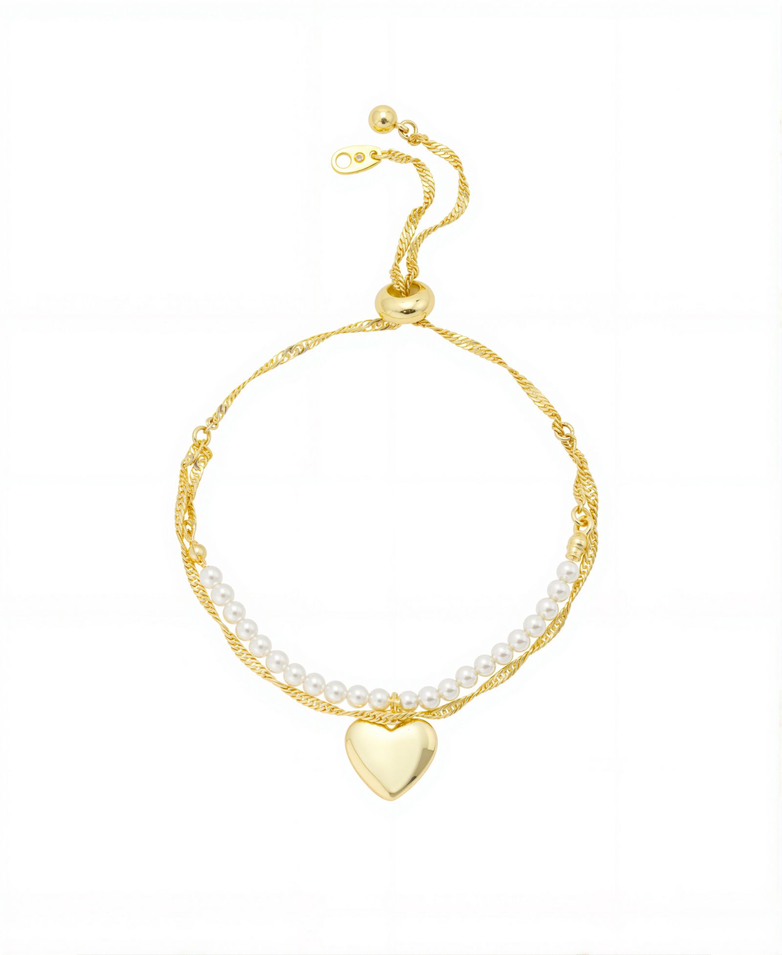 Браслет Unwritten Gold Heart Glass Cultivated Pearls Beads Twist Chain Double Strand Bolo