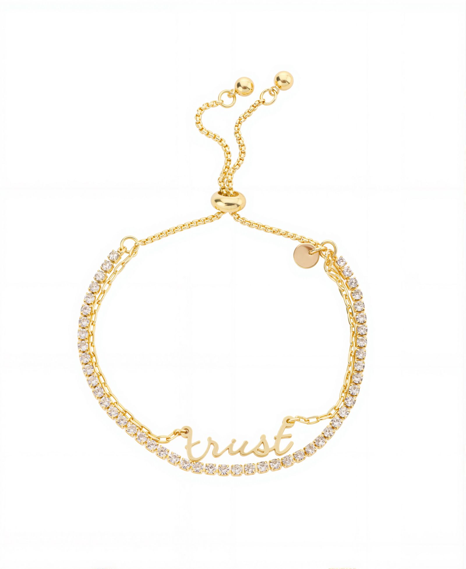 Unwritten "Trust" Link Chain and Crystal Double Strand Bolo Bracelet
