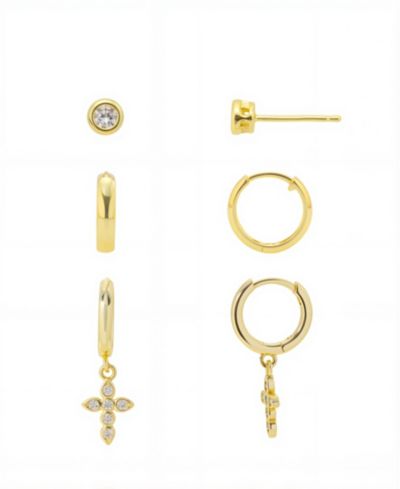 Unwritten Cubic Zirconia Cross and Hoop Endless Earrings Set