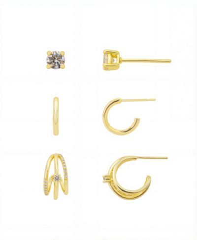 Unwritten Gold Plated Cubic Zirconia Trio Hoop Earring Set