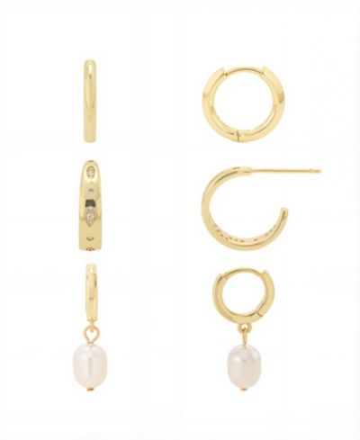 Unwritten Cubic Zirconia and Freshwater Mother of Pearl Endless Hoop Earrings Set