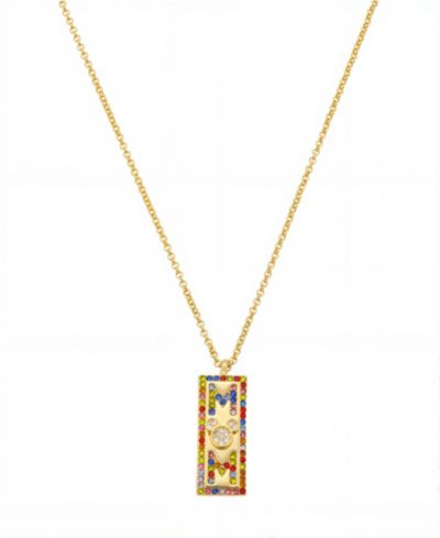 Disney Mickey Mouse "MOM" Cubic Zirconia Head Multicolor Crystal Bar Necklace