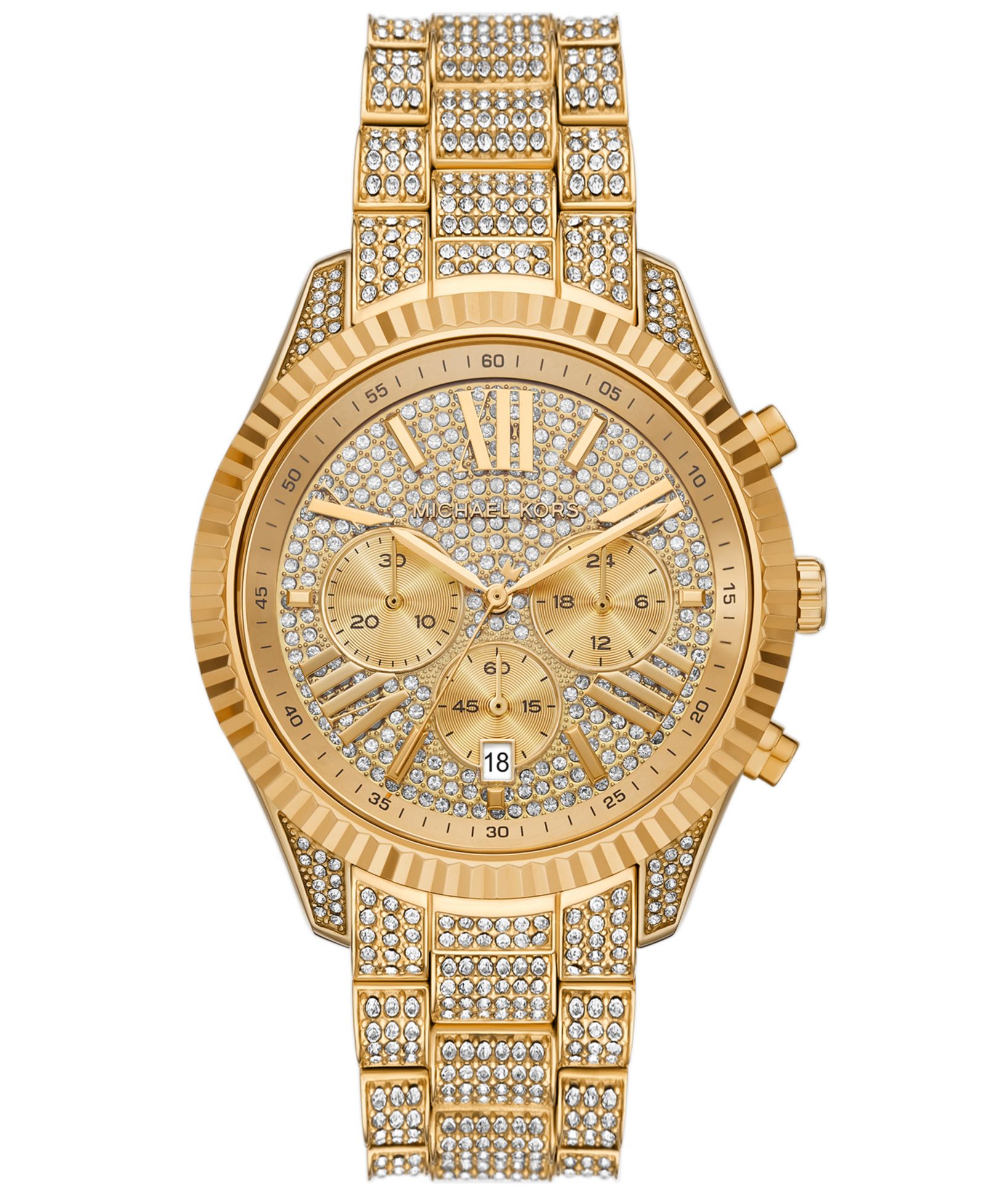 Женские часы Michael Kors Lexington Chronograph Gold-Tone Stainless Steel, 42mm