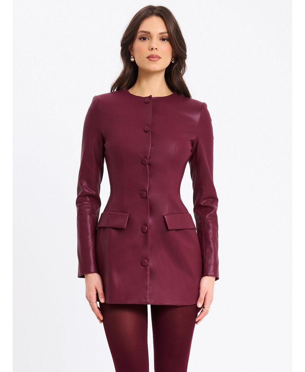 Miss Circle Women Baila Burgundy Faux Leather Blazer Mini Dress