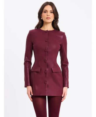 Miss Circle Women Baila Burgundy Faux Leather Blazer Mini Dress