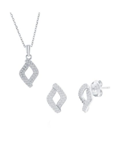 Sterling , Pave CZ Marquise Necklace & Earrings Set