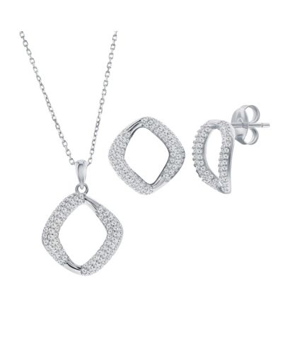 Sterling , Pave CZ Square Necklace & Earrings Set