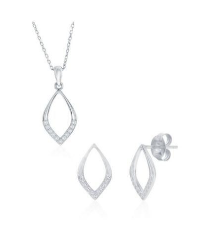 Sterling , Polished & CZ Marquise Necklace & Earrings Set