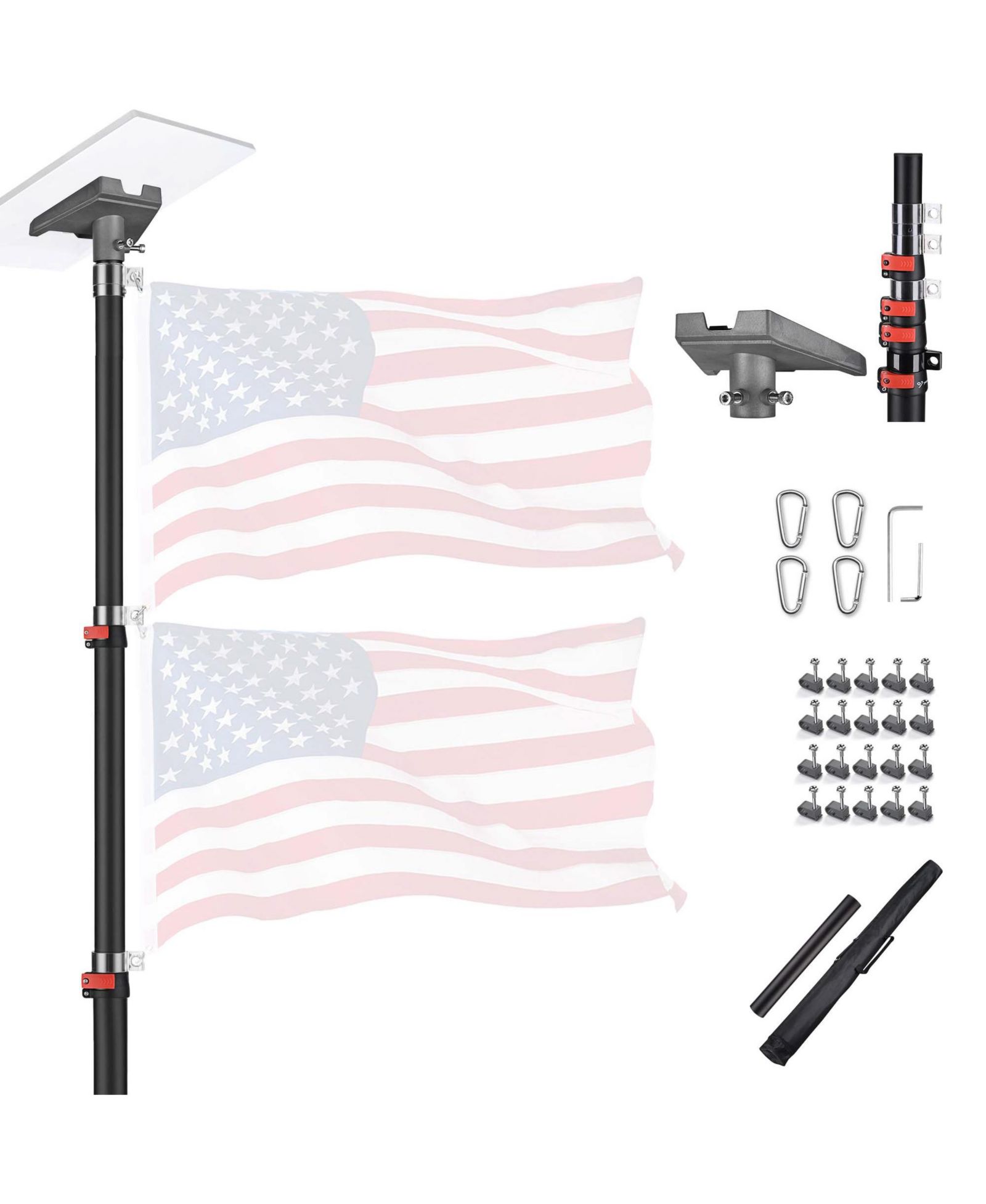 Yescom EZ GO 14ft Telescopic Flag Pole Kit with Starlink Gen3 Pipe Adapter for Outdoor Tailgate Party, Sliver