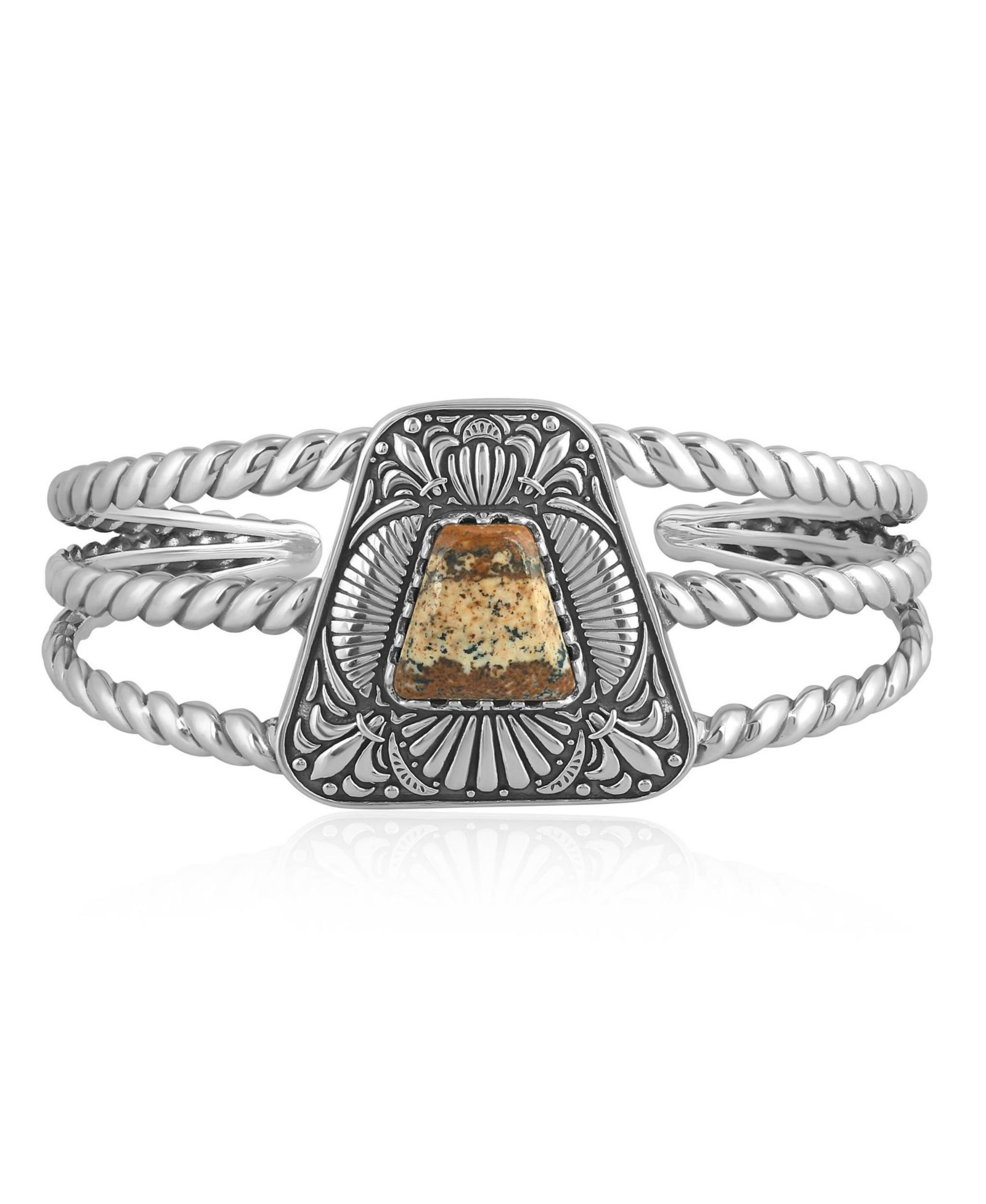 American West Jewelry Sterling Silver Picture Jasper Trapezoid Cuff Bracelet, Size Large