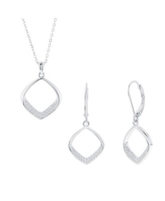Sterling , Pave CZ Diamond-Shaped Necklace & Earrings Set