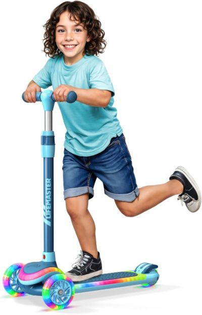 Lifemaster 3-Wheel Light-Up Kids Scooter, Adjustable Handlebar, Supports Up to 150 lbs, Ages 3+