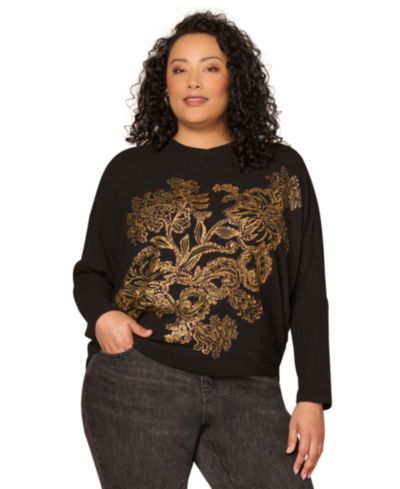 Democracy Plus Size Foil Detail Batwing Long-Sleeve Top