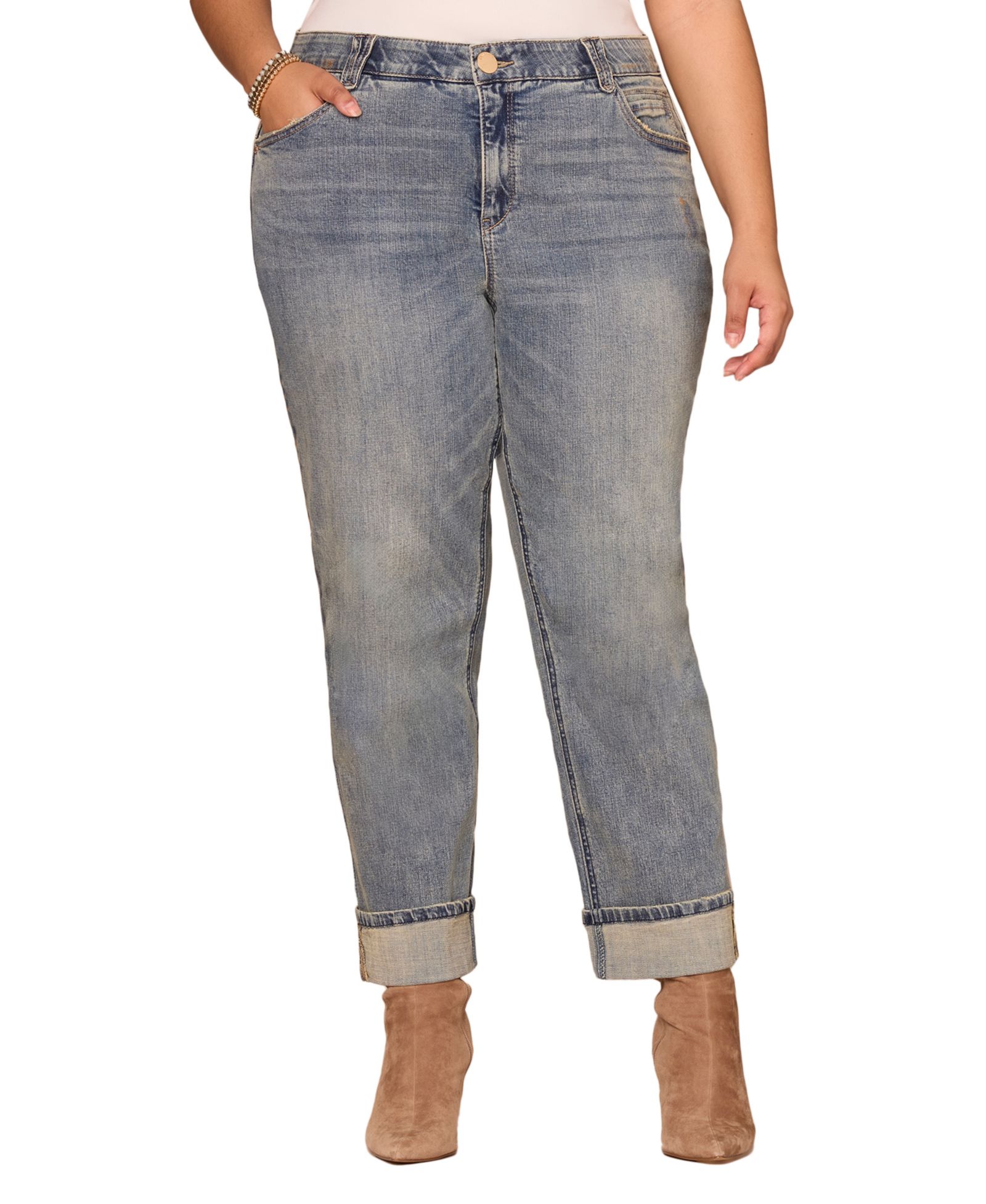 Democracy Plus Size Rolled-Cuff Boyfriend Jeans