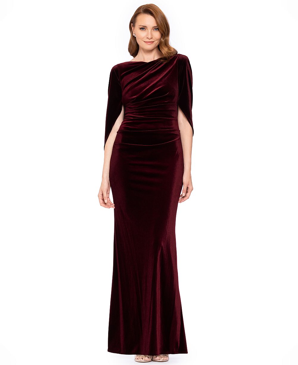 Betsy & Adam Women's Velvet Draped Back Long Dress