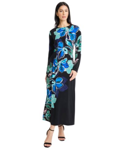 Maggy London Women's Crewneck Placement Print Maxi Dress