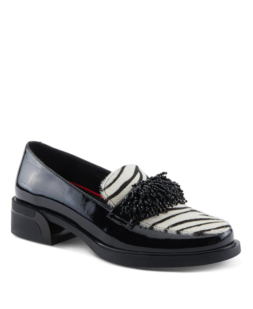 Azura Women's Gogetter-Zeb Loafer Slip-ons with Patent and Zebra Print Upper,  Crystal Embellishment, Sculptural Block Heel, and Leather Insole