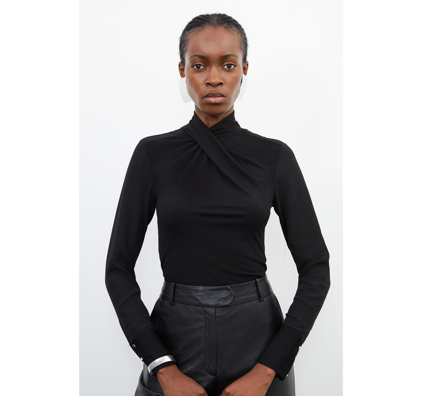 Karen Millen топ из джерси и джерсета с высоким воротником