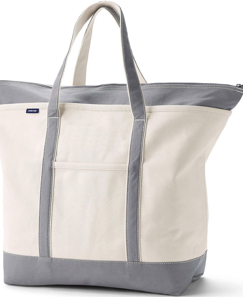 Lands' End Extra Large 5 Pocket Zip Top Canvas Tote Bag