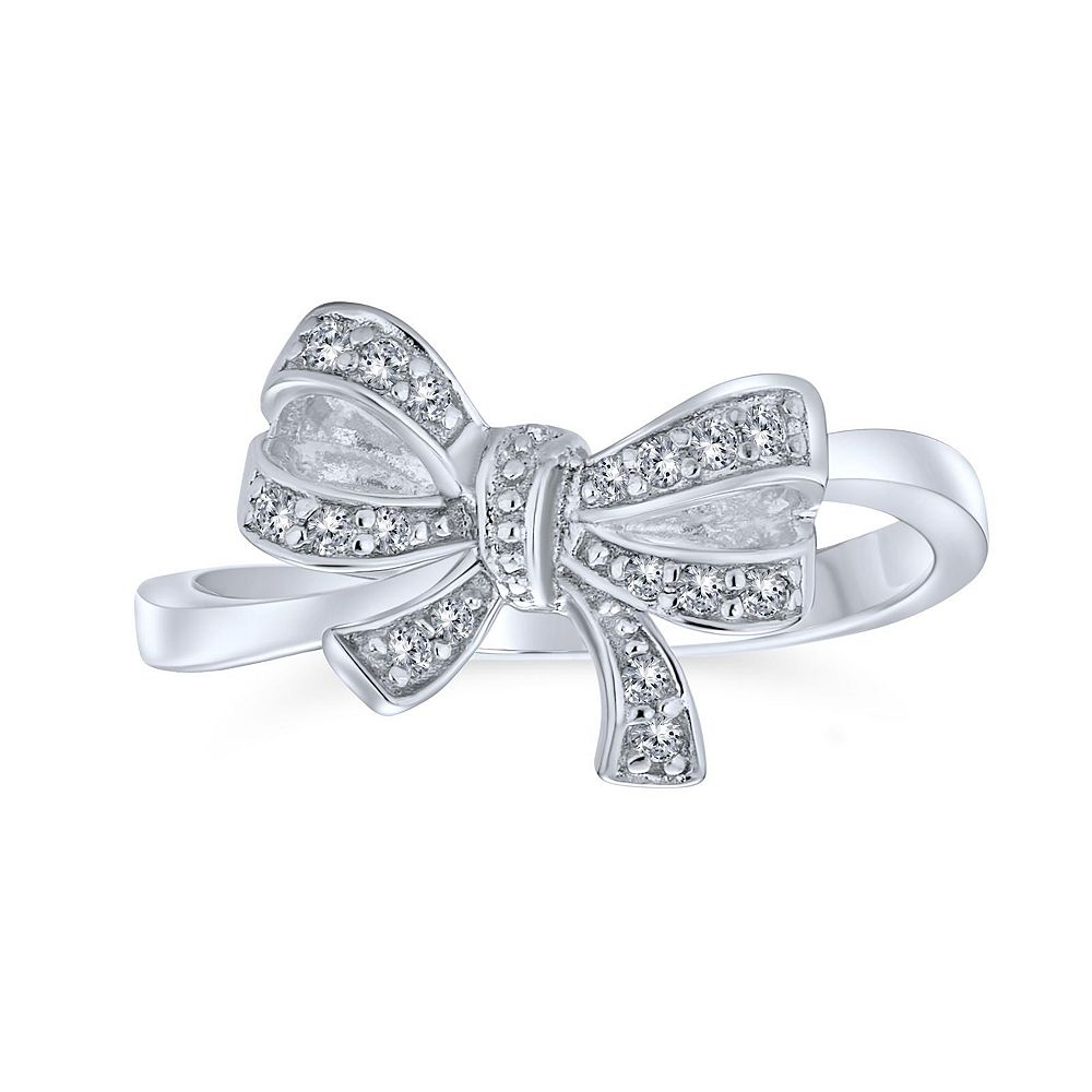 Кольцо Bling Jewelry в виде ленты с бантом и кубическим цирконием, стерлинговое серебро