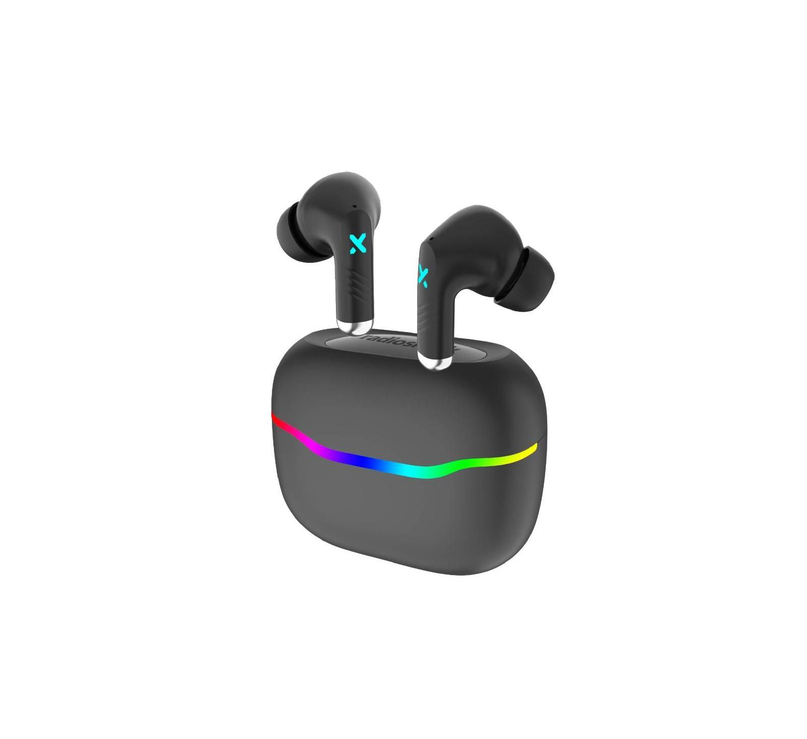 RadioShack Wireless Gaming Earbuds with Noise Cancelation and RGB LED Lights With 22 Hour Playtime 3304452 Black