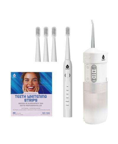 Pursonic PowerSmile Bundle: USB Sonic Toothbrush, Collapsible Water Flosser & Whitening Strips for Complete Oral Care