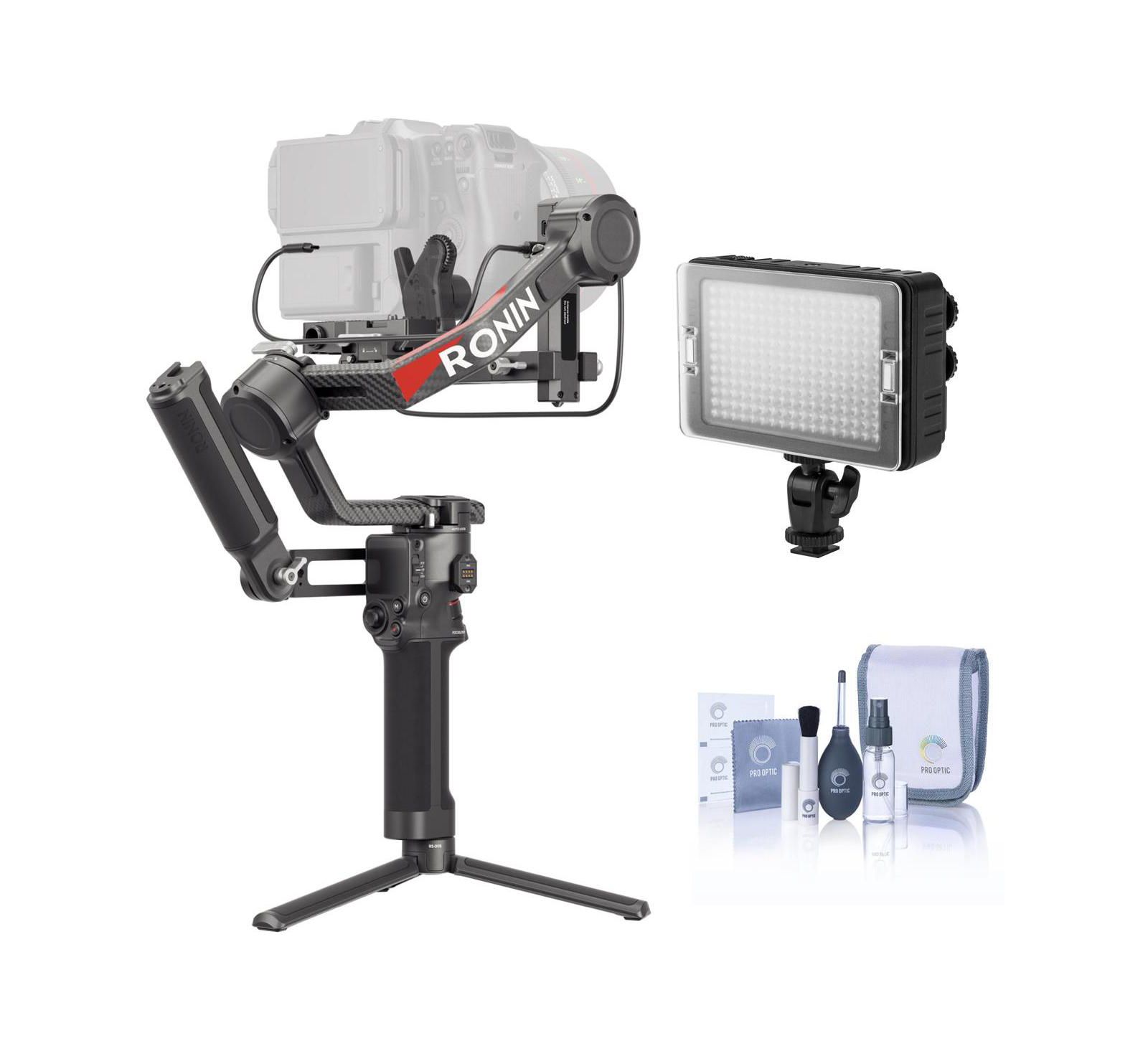 DJI RS 4 Pro Combo, Bundle with On-Camera LED Light and Cleaning Kit