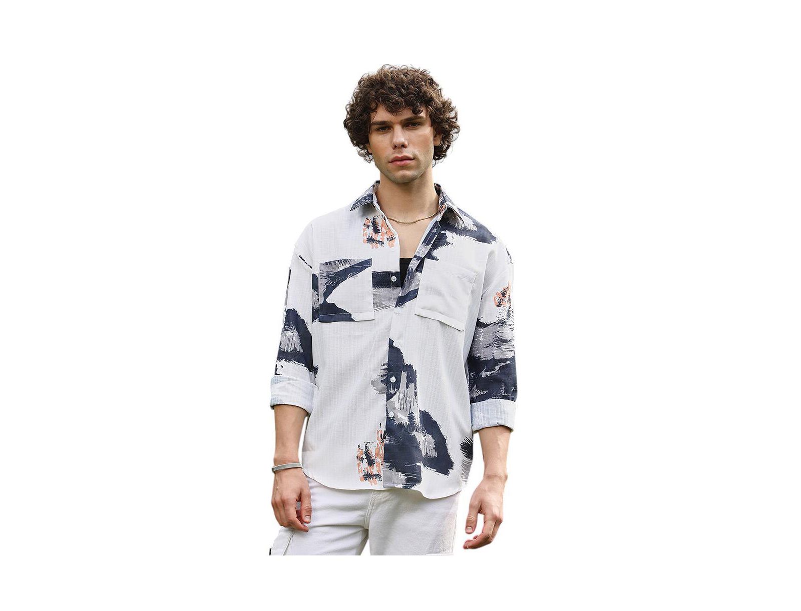 Campus Sutra Men's Ethereal Strokes Oversized Shirt