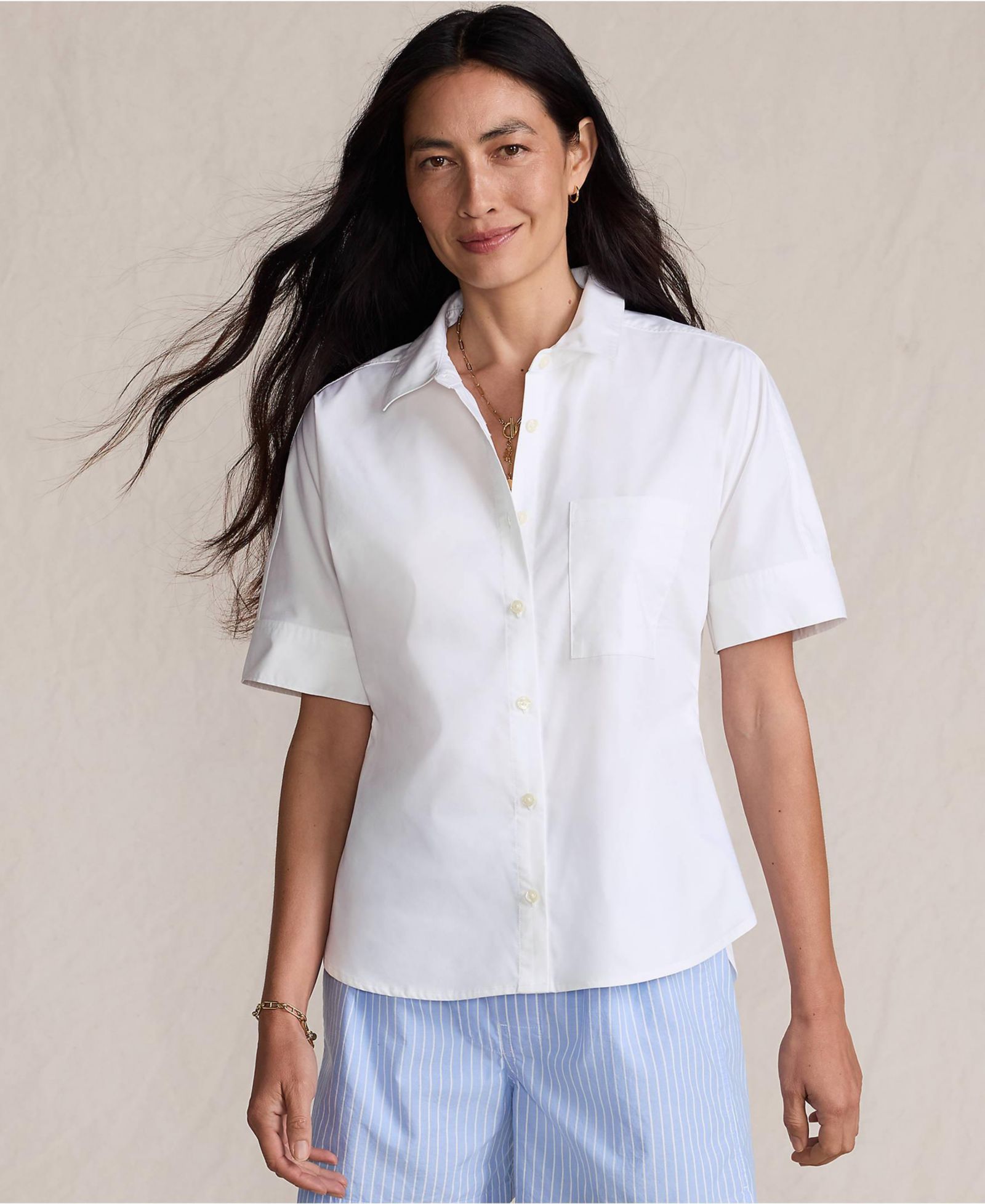 Женская рубашка Lands' End Cooling Elbow Sleeve Button Front