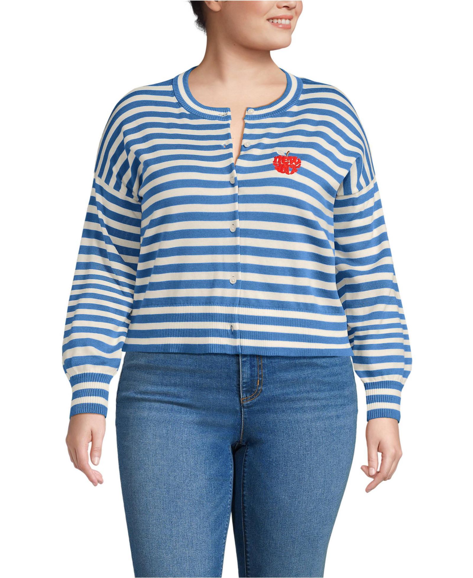 Lands' End Plus Size Modern Length Fine Gauge Crew Neck Cardigan Sweater