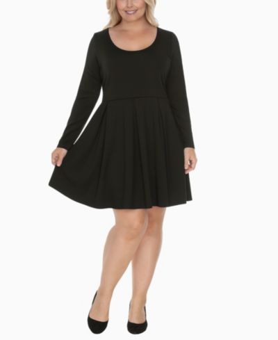 White Mark Plus Size Classic Long Sleeve Fit and Flare Dress