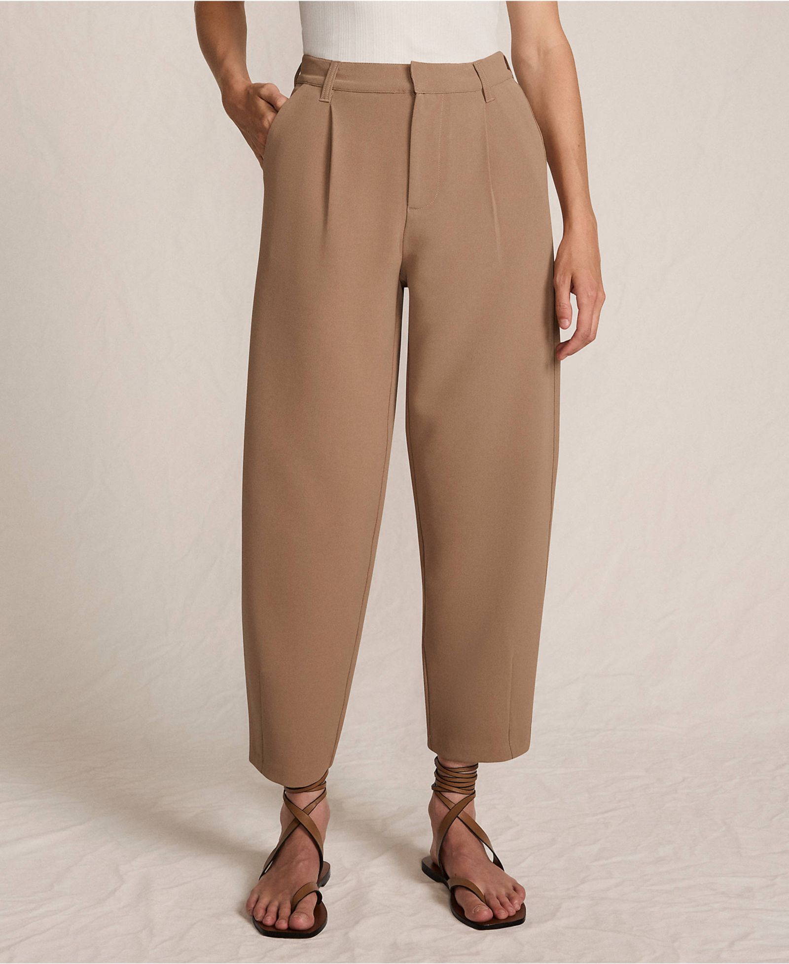 Lands' End Женские брюки с высокой посадкой и плиссировкой Crepe Barrel Leg