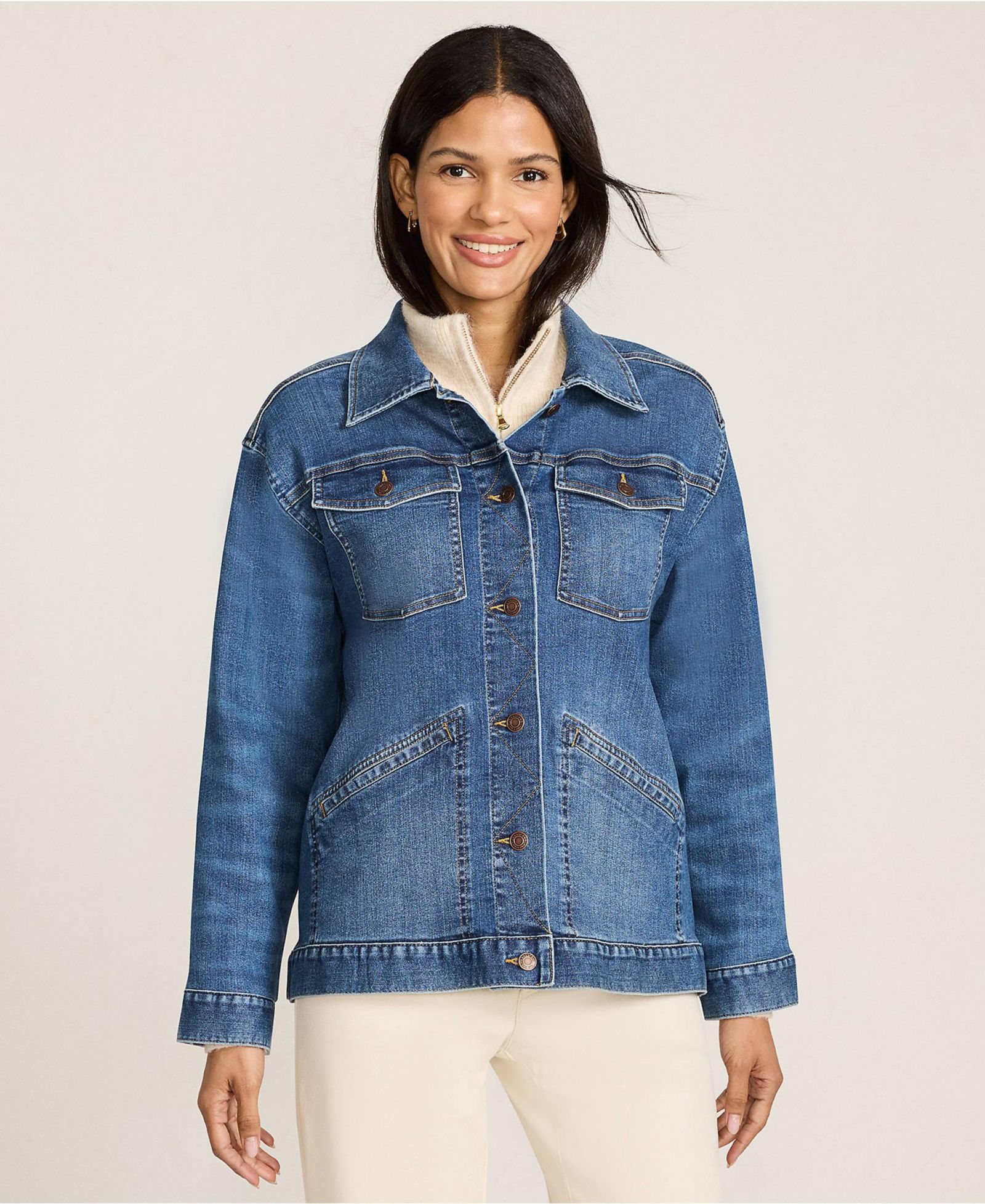 Lands' End Women's Oversized Denim Trucker Jacket