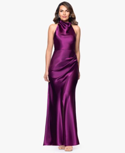 Betsy & Adam Women's Cowl Halter Neck Charmeuse Long Dress
