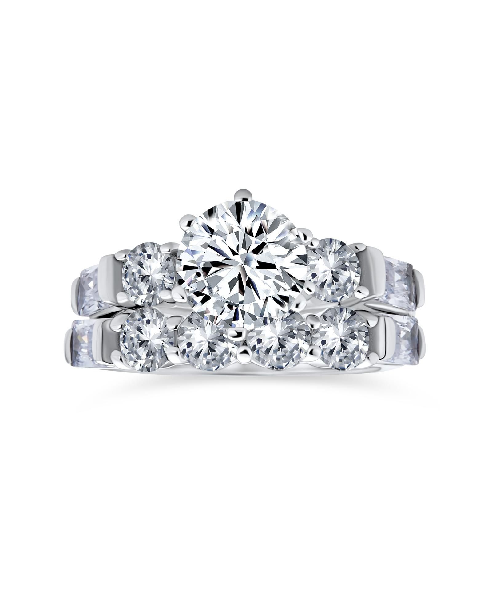 Bling Jewelry помолвочное кольцо из стерлингового серебра с круглым CZ 2CT и боковыми камнями Baguette