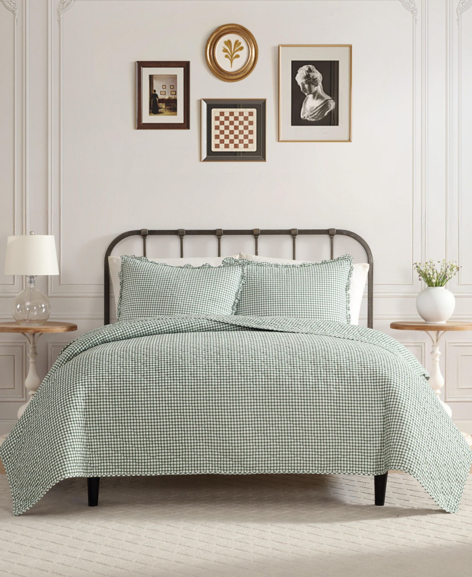 Laura Ashley Gracie's Gingham Cotton 3-Pc. Quilt Set, Full/Queen