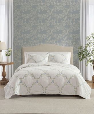 Laura Ashley Floral Embroidery Cotton 3-Pc. Quilt Set, Full/Queen