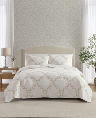 Laura Ashley Floral Embroidery Cotton 3-Pc. Quilt Set, King