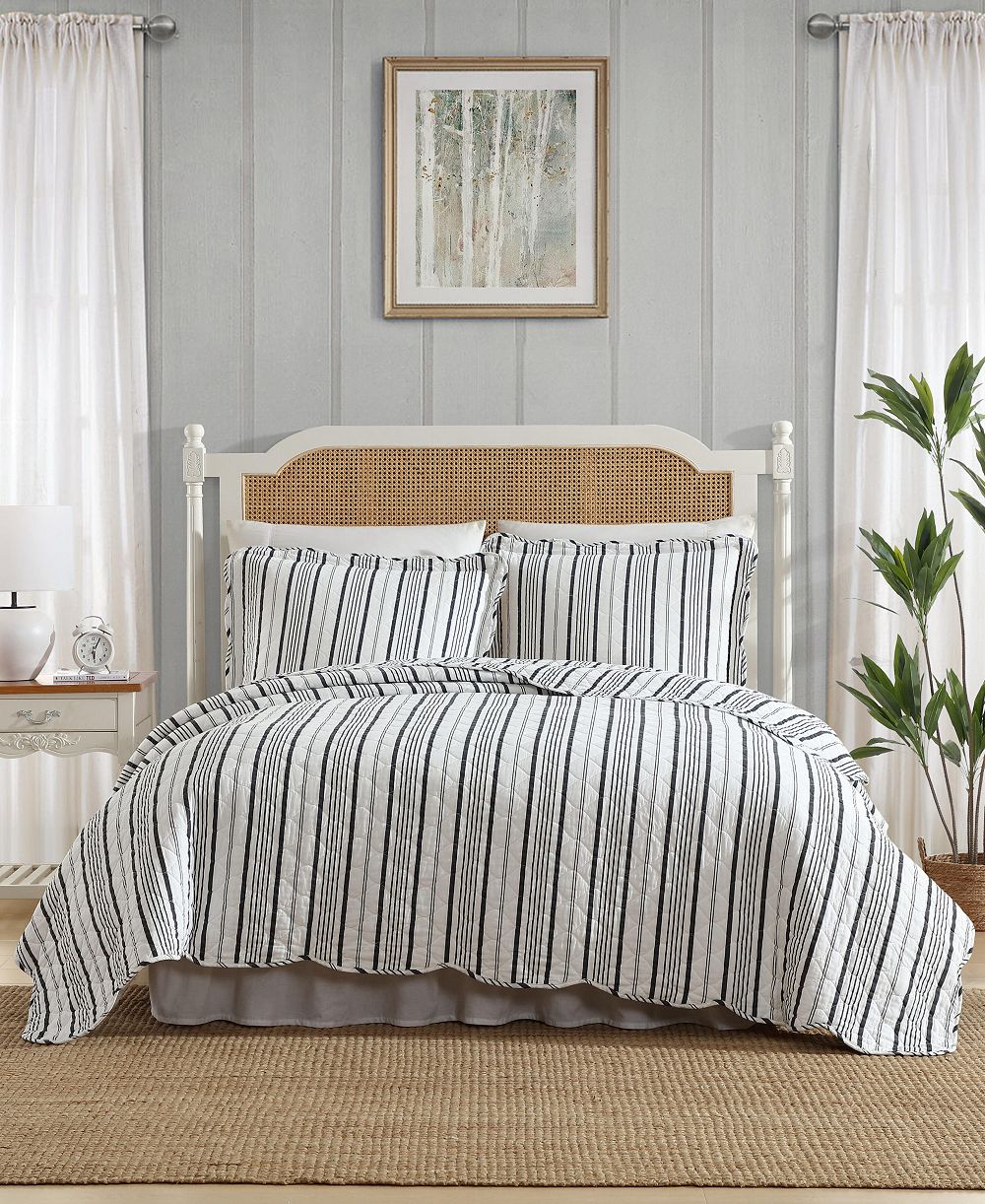 Laura Ashley Stripe Perfection Cotton 3-Pc. Quilt Set, Full/Queen