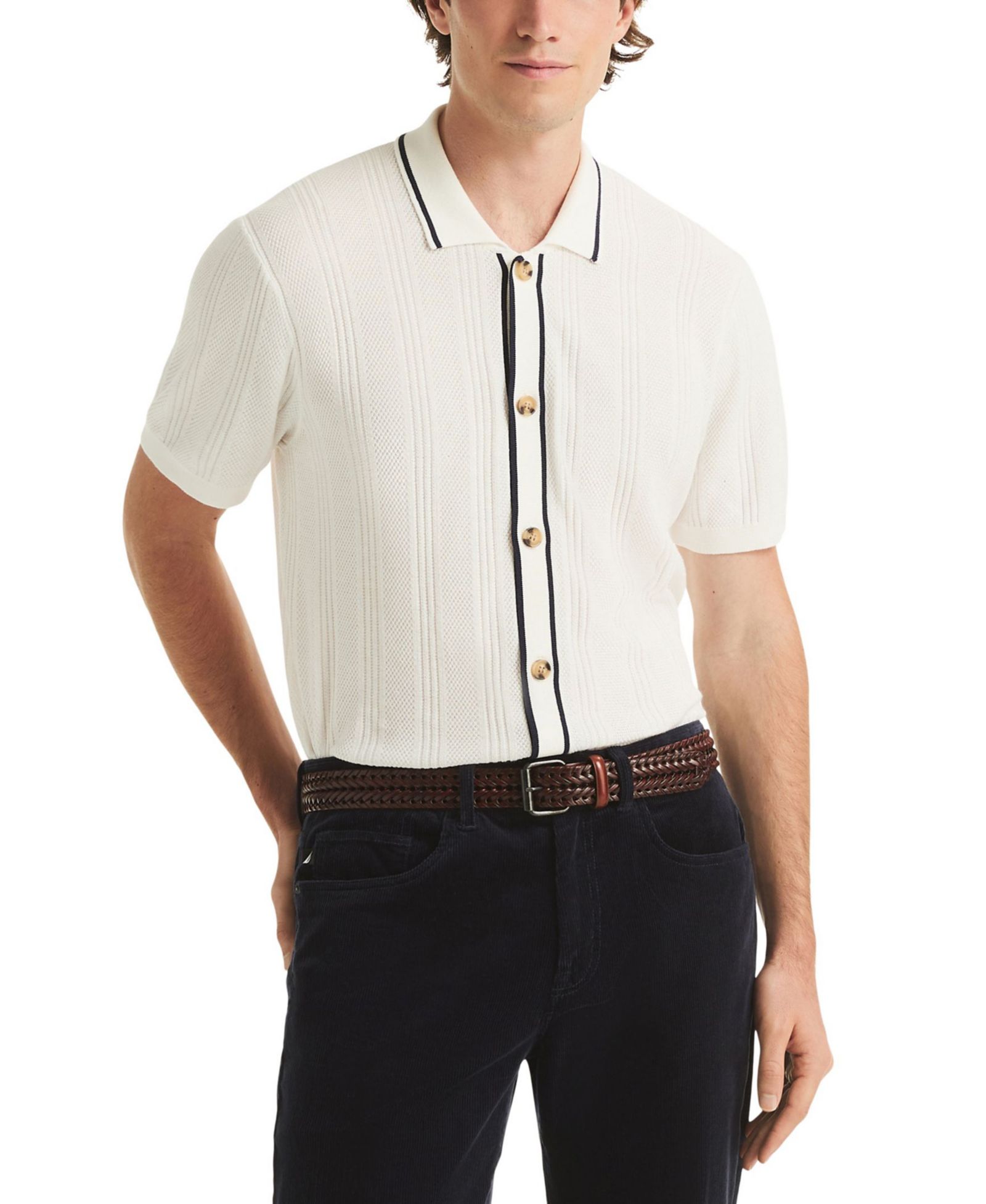 Nautica Men's Textured Open Front Polo Sweater