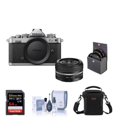 Беззеркальная камера Nikon Z fc формата DX с объективом NIKKOR Z 28mm f/2.8 (SE), комплект с картой памяти 64GB, сумкой, набором фильтров и набором для чистки