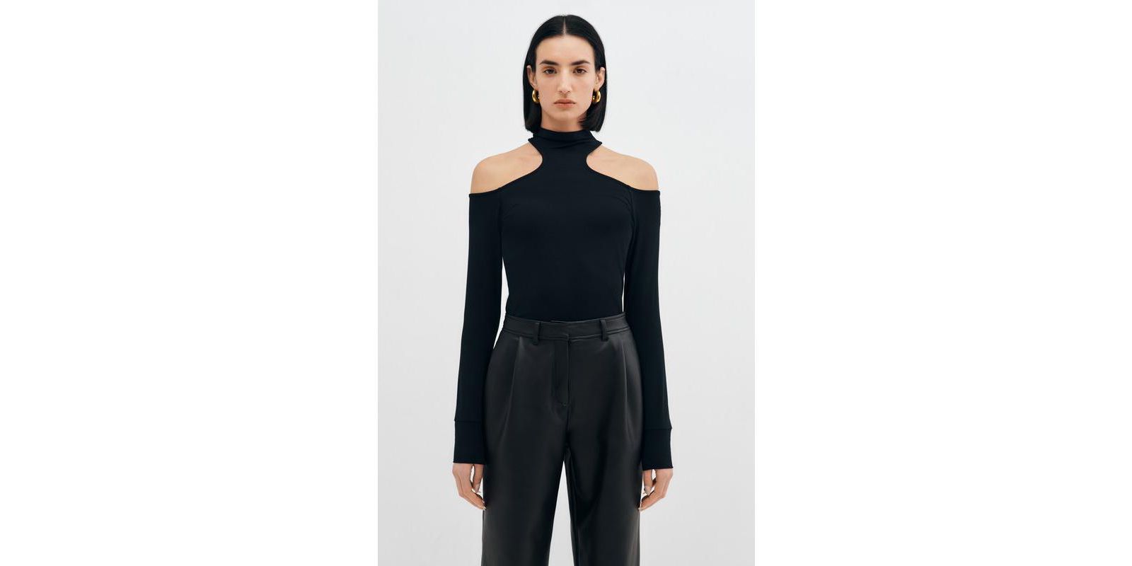 Marcella Women's Teagan Sleek Mock-Neck Jersey Top with Shoulder Cutouts