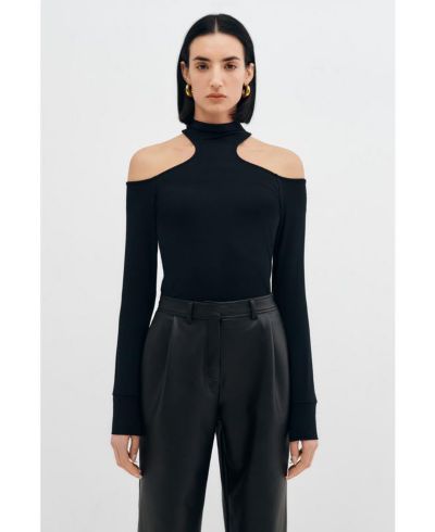 Marcella Women's Teagan Sleek Mock-Neck Jersey Top with Shoulder Cutouts
